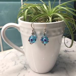 New Handmade blue glass & sterling earrings